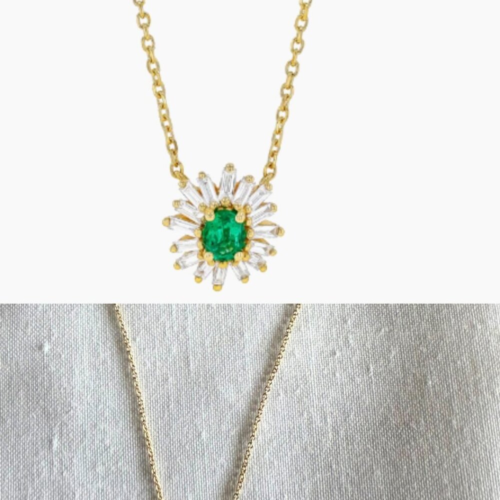 Gold, diamond, and emerald necklace